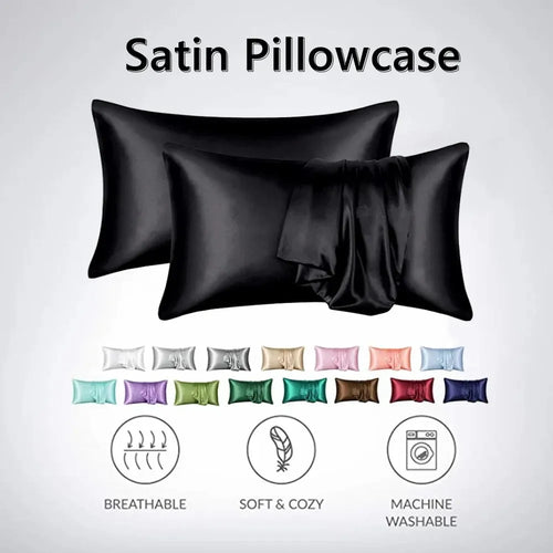 2pcs/lot Solid Silky Satin Skin Care Pillowcases Hair Anti Pillow Case Queen Size Envelope Pillow Covers for Home Hotel Travel