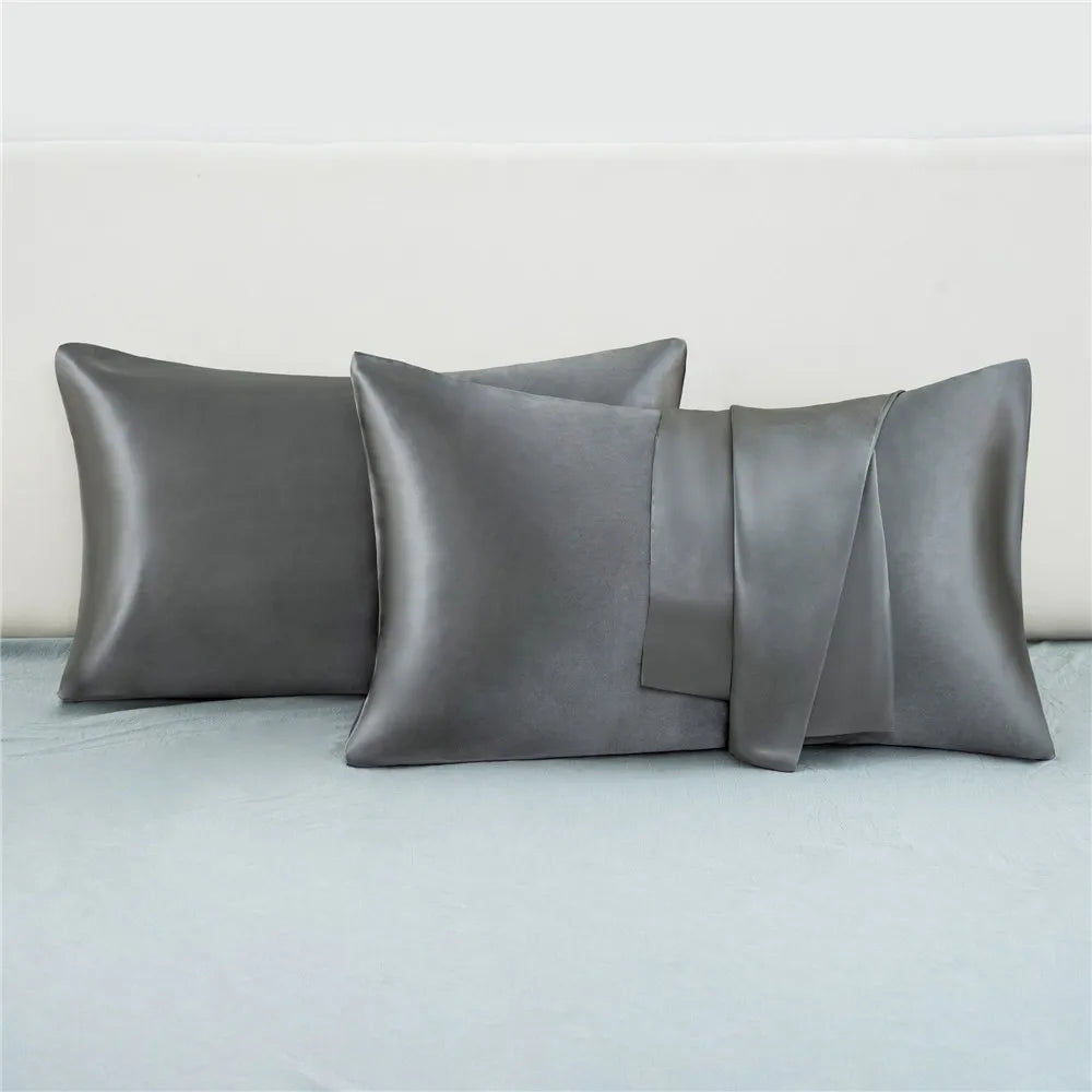 2pcs/lot Solid Silky Satin Skin Care Pillowcases Hair Anti Pillow Case Queen Size Envelope Pillow Covers for Home Hotel Travel