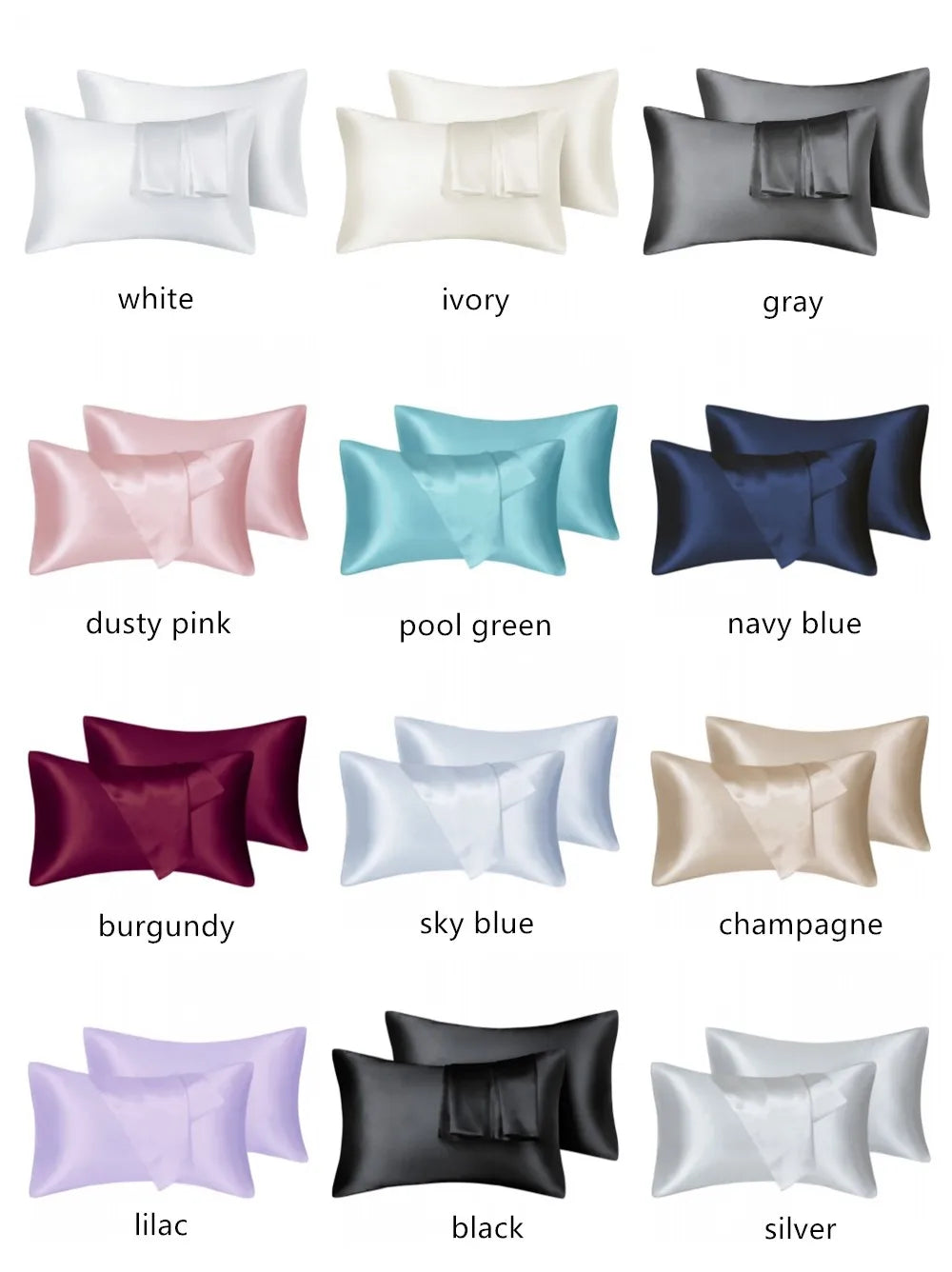 2pcs/lot Solid Silky Satin Skin Care Pillowcases Hair Anti Pillow Case Queen Size Envelope Pillow Covers for Home Hotel Travel